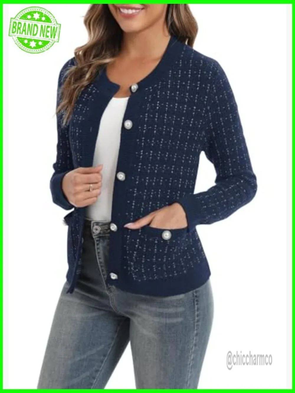 Open Front Button Down Knit Cropped Cardigan Sweater Jacket